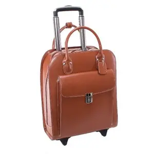 212 MAIN McKlein 97694 Top Grain Leather Vertical Wheeled Briefcase - 15.6 in., Brown, Key Lock, Smart Strap, 13.5x6x16 in.