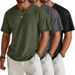3 Pack Men's Big and Tall Waffle Knit Short Sleeve Crewneck T-Shirts - Solid Raglan Sleeve Casual Pullover Tee, Soft Comfortable Breathable Everyday Essential
