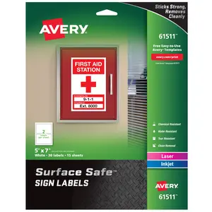 Avery Removable Label Safety Signs, 5" x 7", Printable, Water/Chemical Resistant, 30 Labels (61511)