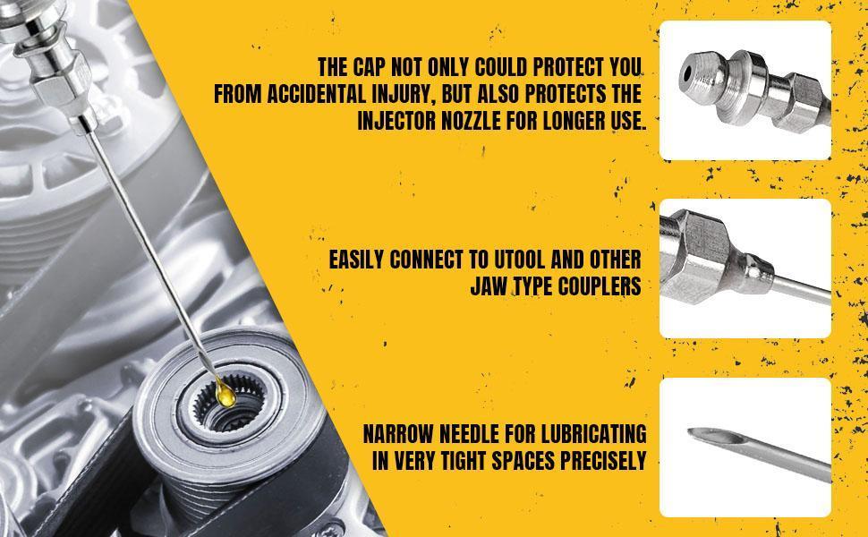 1 set Grease Gun Accessory Kit, 90 Degree Coupler,  Grease Injection Needle with Cap,Needle Nozzle, for Hard to Reach Grease Zerk Fittings