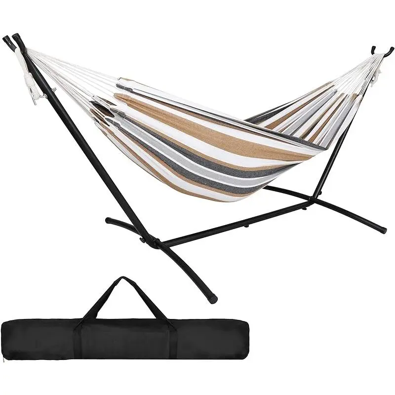 Portable 2 Person Hammock with 9FT Hammock Stand, 620 LBS Capacity Adjustable Hammock Bed with Space Saving Carrying Case Included for Camping Garden Backyard Patio Indoor Outdoor