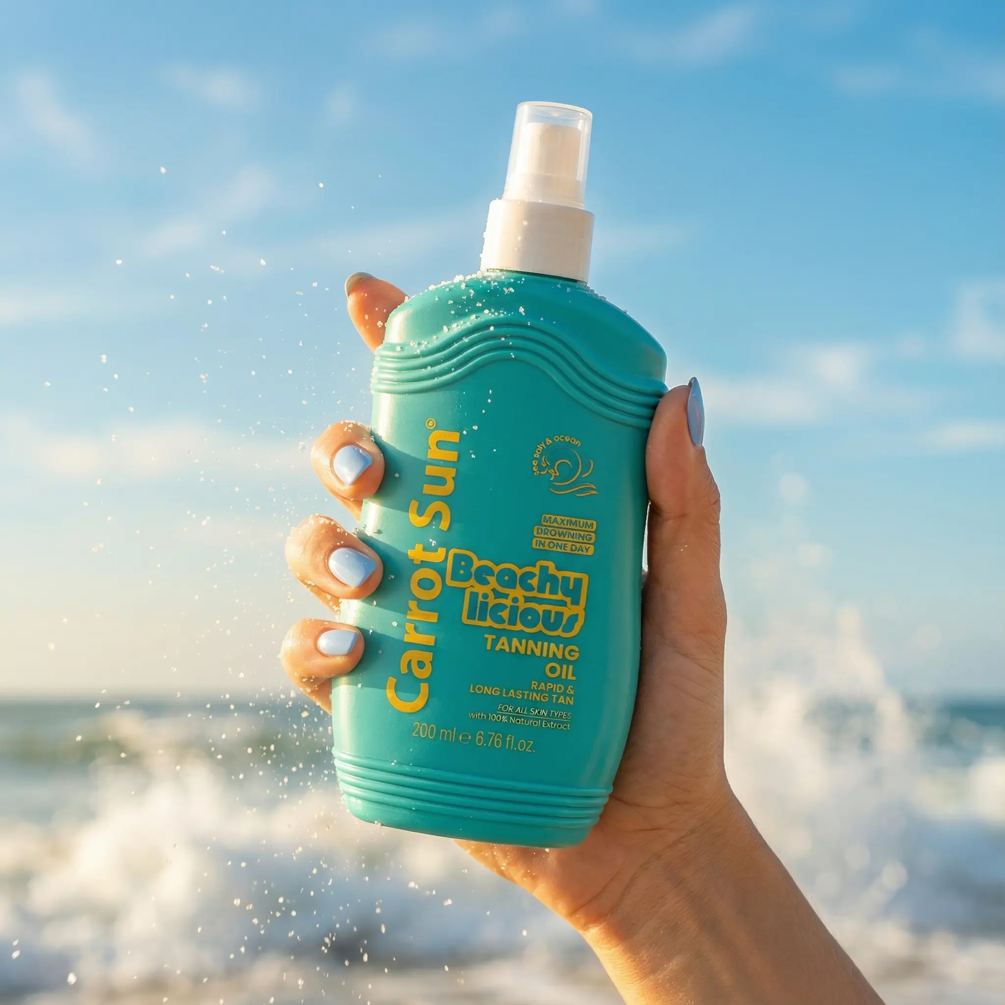 Carrot Sun Beachylicious Tanning Oil 200ml - Golden Coconut Infused, Lightweight Body Care Oil for Sizzling Summer Glow, Smooth Beach-Hair-Ready Formula, Scent, Radiant, Nourishing, All