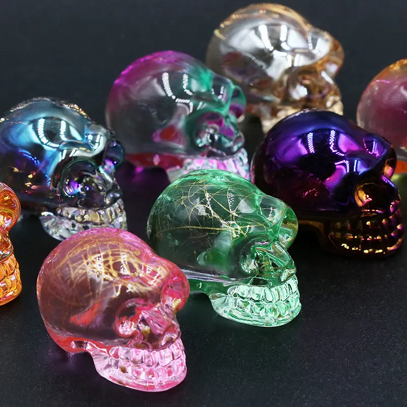 1inch Mini Crystal Skull Statue Transparent Skull Ornament Glass Electroplated Colorful Skull Photography Prop Decoration Festive Atmosphere Ornament Quirky Style
