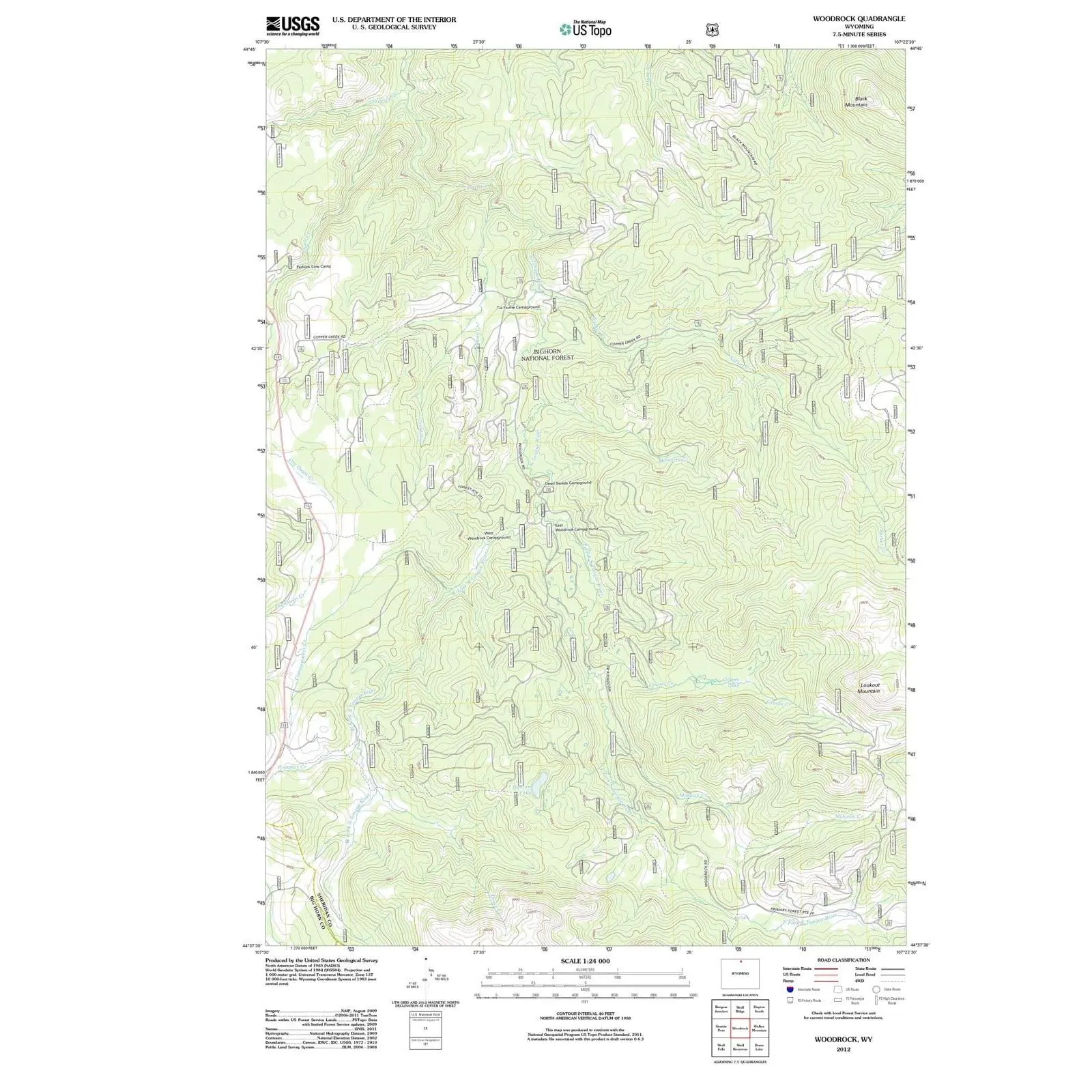 Woodrock Wyoming USGS Topographic Quadrangle Map, 2012, 1:24000