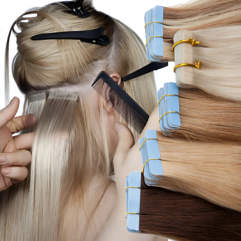 PROKYVITY 20pcs 50g 100% Remy Human Hair Tape In Extensions - Straight Skin Weft Hairpieces, Balayage Highlight Ombre, Reusable for Women, Hair Extensions