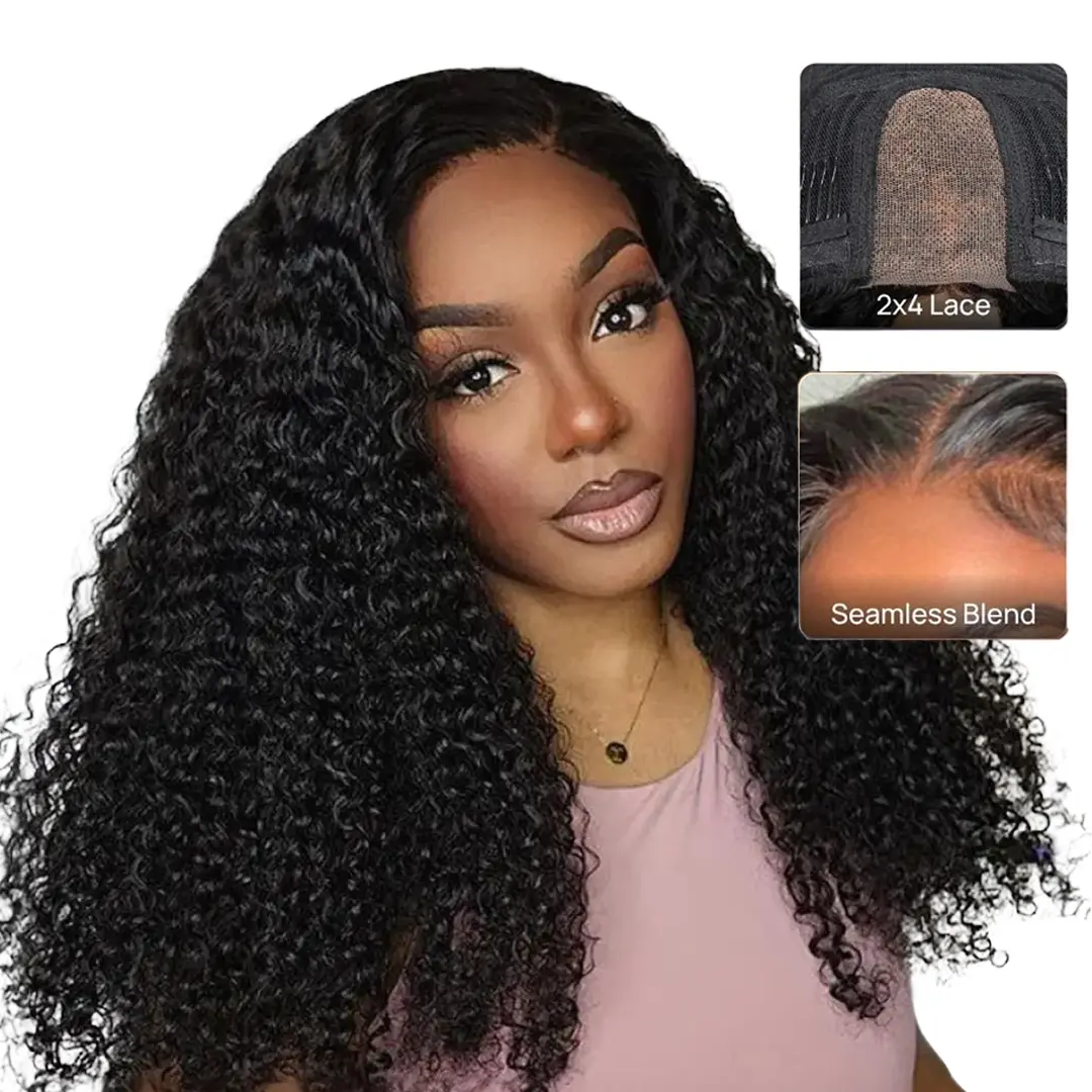 Nadula Kinky Curly 2x4 Lace MaxReal Half Wig with Drawstring Put On and Go Glueless Human Hair Easy to Wear Natural Black Secure Fit Summervibes TikTokShopStockUp