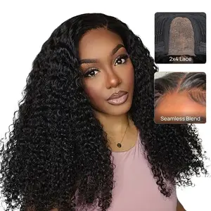 【LIVE SALE】Nadula Kinky Curly 2x4 Lace MaxReal Half Wig with Drawstring Put On and Go Glueless Human Hair Easy to Wear Natural Black Secure Fit