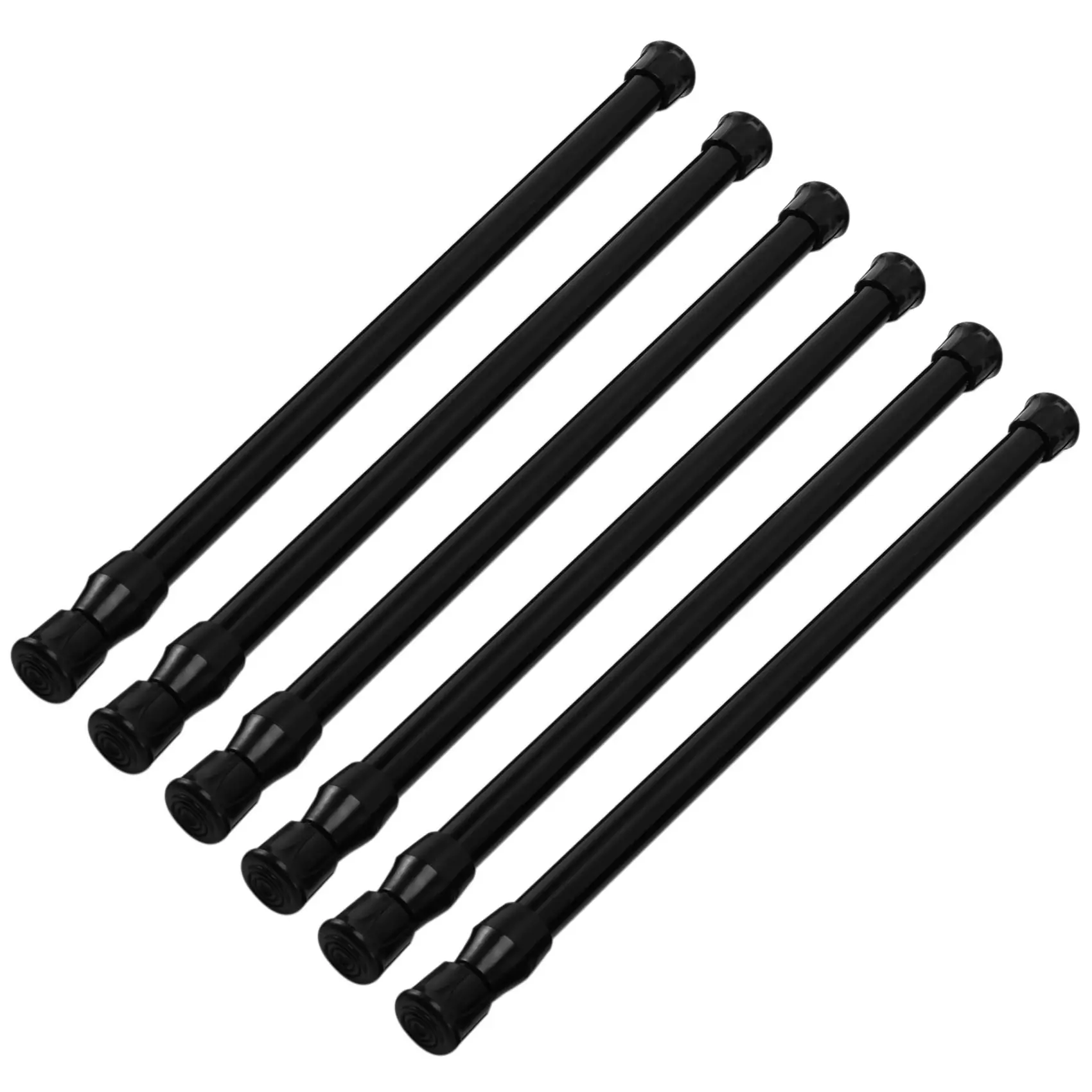Black 6-Pack Metal Adjustable Tension Curtain Rods, 11.8-19.6in Steel Spring Bars with Closet Support, Household Appliance Accessories for Cabinets & RV Closets