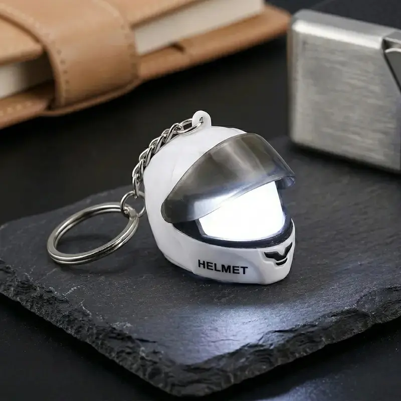 Mini Luminous Helmet Keychain, Cute LED Night‑Light Bag Charm, Motorcycle Safety Warning Pendant, Trendy Backpack & Luggage Accessory, Gift For Riders