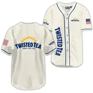 Twisted Tea USA Flag Baseball Jersey, Baseball Jersey Shirt, Classic Button Front Style, Trendy Streetwear