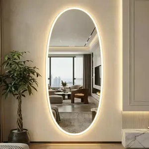 Oval LED Full Length Mirror 65"x24" Wall Mounted Smart Body Mirror with 3 Color Dimmable Lights Touch Control Explosion-Proof Tempered Glass for Clothing Store Bedroom Boutique