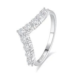 XINCY Stylish V-Shaped 925 Sterling Silver Classic Elegant Cubic Zirconia Ring. Luxury Jewelry Gifts for Women. Stack Accessories Tiktok Shop Store