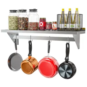 12" x 48" 18-Gauge Stainless-Steel Heavy Duty Wall Shelf with Pot Rack, WMPS-1248 .