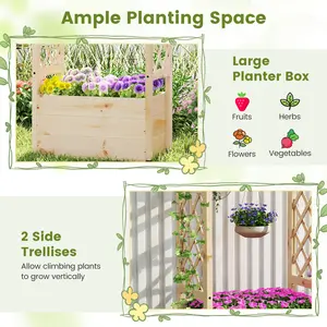 COSTWAY - Raised Garden Bed Wooden Elevated Planter Box with Hanging Roof-S