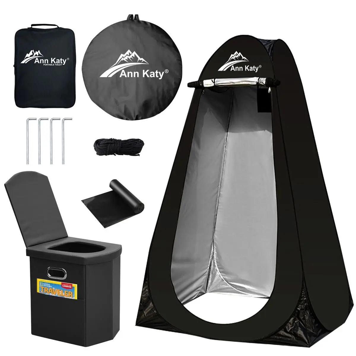 Ann Katy Portable Toilet with Pop-Up Privacy Tent, Camping Equipment, Included Carry Bag, Multifunctional Travel Accessory for Outdoor Camping, Emergency Response