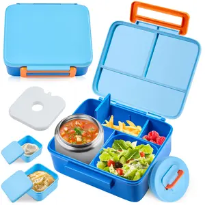 Wide Body Lunch Box Set with 8oz Insulated Container, Snack Compartment, Sauce Holder, BPA Free Leak-Proof Design for Meal Prep