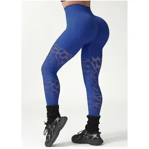 ALPINEA Women's Hollow Out Mesh Leggings, Butt Lifting, High Waist & Tummy Control, Quick-Dry Fitness Pants for Outdoor Sports & Yoga