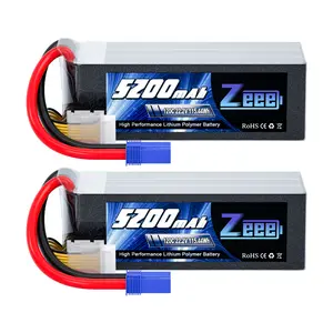 Zeee 6S Lipo Battery Shorty Pack 5200mAh 22.2V 120C RC Battery with EC5 Connector for RC Car Trucks Airplane Helicopter Quadcopter Boat (2 Pack) rc  battery Lipo Battery Pack for RC Vehicles sledge  belted