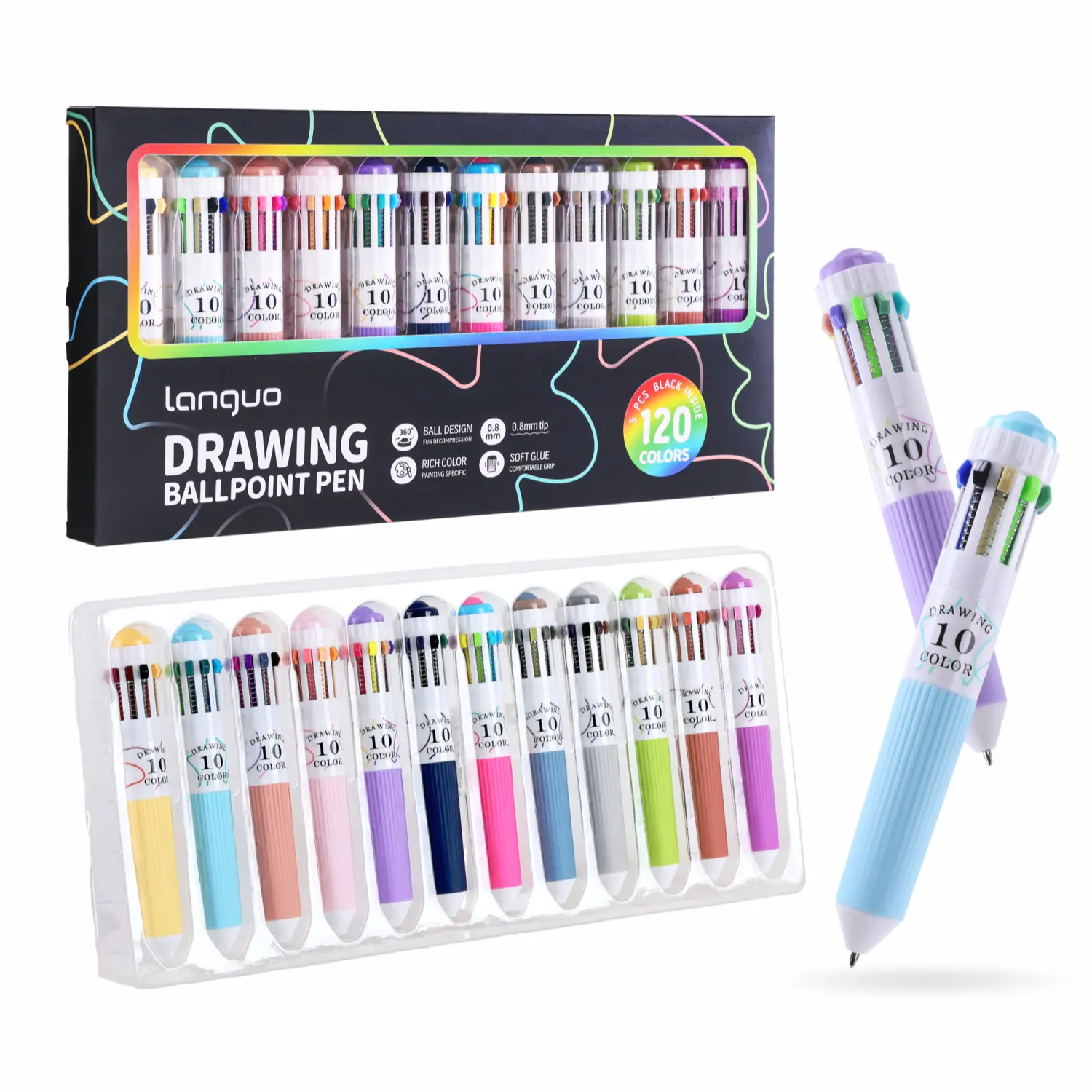 3/6 Pack Multicolor Pens, College Student Pen, 28/60 Colors, 10-in-1 Colored Ballpoint Pen, 0.8mm Fine Point Writing, Retractable Ballpoint Pens for Office School Students Gifts, multifunctional stationery, Drawing Pens Set, Art Pen, Multi Purpose Pens