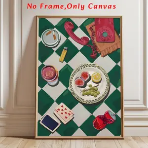 Vintage Poker Night Themed Pattern Unframed Painting, Retro Poker Pattern Canvas Wall Art, Wall Decor for Home Living Room Bedroom Office, Ornaments, Wall Art Decoration, Unframed Art Print