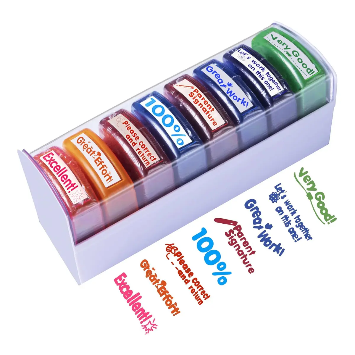 8 Pack Teacher Stamps for Grading, Self-Inking Motivational Classroom Stamps