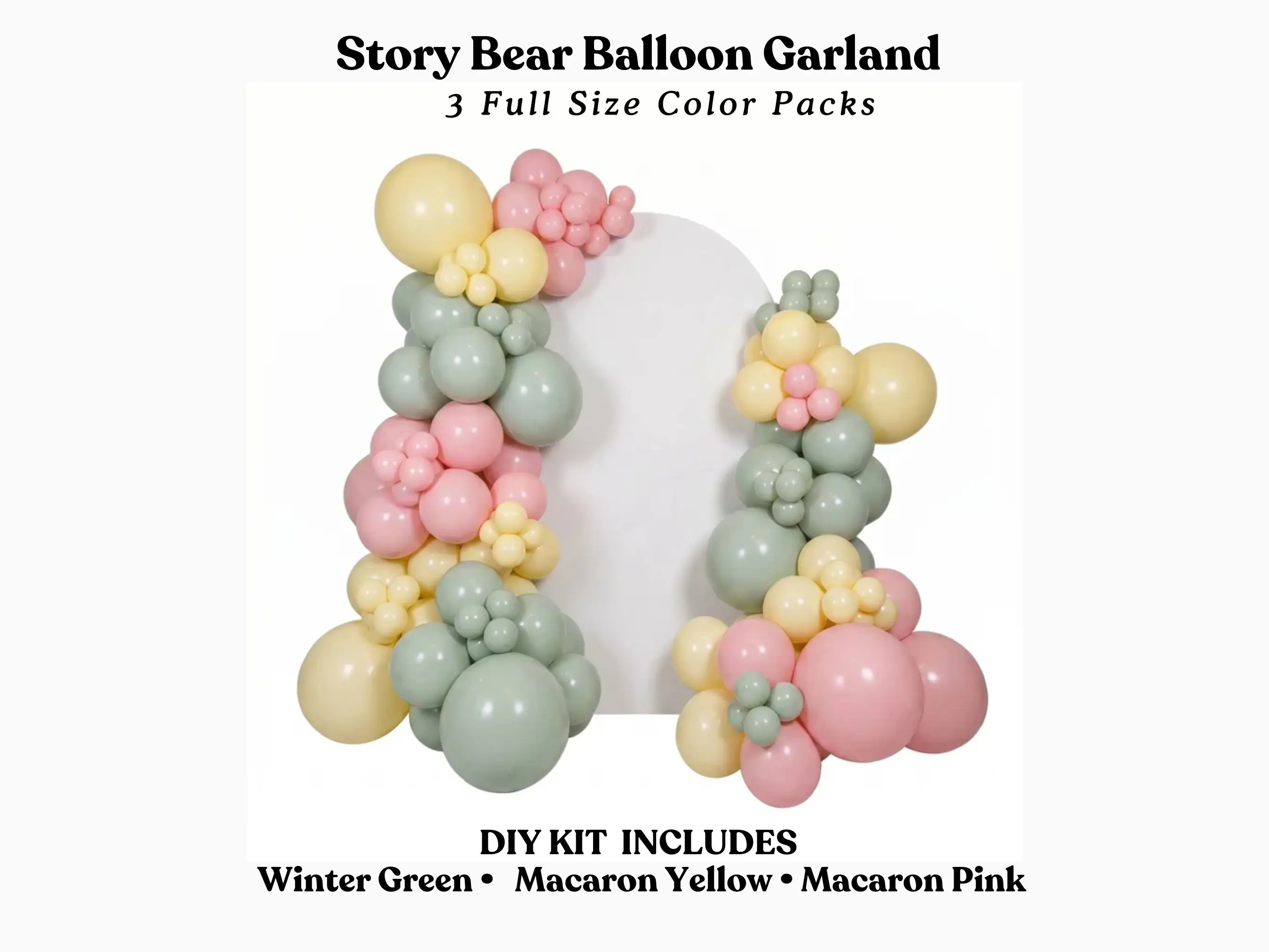 Story Bear Balloon Garland - Macaron Pink, Winter Green, Macaron Yellow DIY Kit