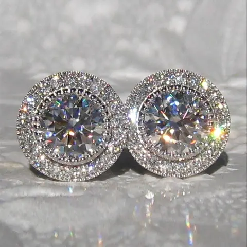 Shiny Round Zirconia Earrings White Cubic Zirconia Shiny Wedding Stud Earrings For Women Engagement Statement Earrings Jewelry