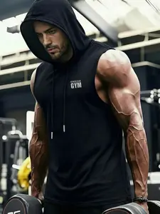 Men's Sleeveless Hooded Fitness Vest, Breathable Sports Top, Slim-Fit Training Hoodie with Versatile Styling. Suitable for gym, running, cycling and daily casual wear Fitness T-Shirt