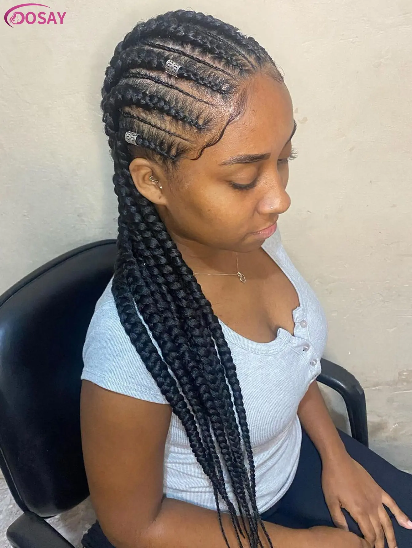 DOSAY Jumbo 36 Inches Synthetic Cornrow Braided Wigs For Black Women With Baby Hair Full Lace Frontal Knotless Box Braids Wig For Daily Use