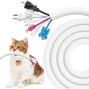 h-74  Dog and Cat Cord Protector 10ft - 1inch, Flexible Cable Sleeve for Easy Cord Management, Protects Cables from Pets Chewing, Ideal for USB, Power, Audio and Video Cords - White