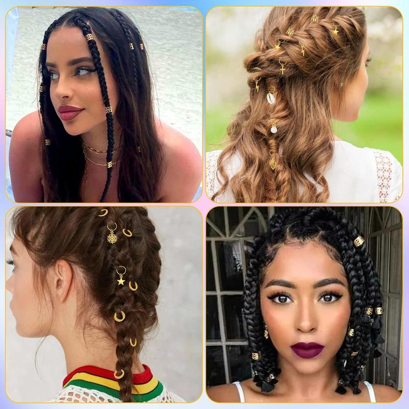 259 Pcs Hair Jewelry for Braids, Loc Jewelry for Hair Dreadlock, Charm Accessories for Women, Metal Gold Braids Rings Cuffs Clips for Dreadlock Accessories Clips Rings Extensions Decorations