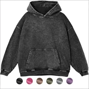 Casual Oversized Hoodies Pullover Unisex Women Fall Acid Wash Plain Preppy Hoodie Streetwear Vintage Hooded Sweatshirt
