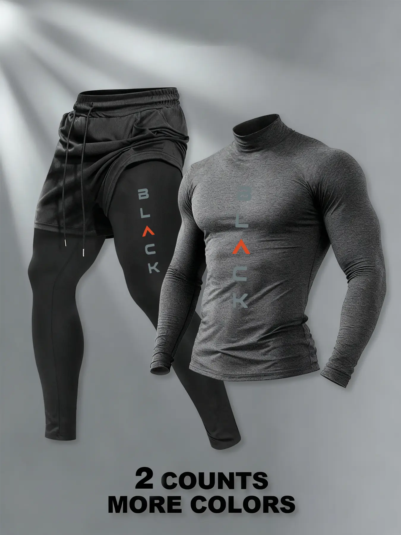 Men's Fashion Two-Piece Gym, Athletic Tracksuit Set, High Neck Tight Top & Layered Shorts, Elastic Fabric, Multiple Colors, Fitness Activewear, Athletic Workout Set, Perfect for Fitness & Casual Wear