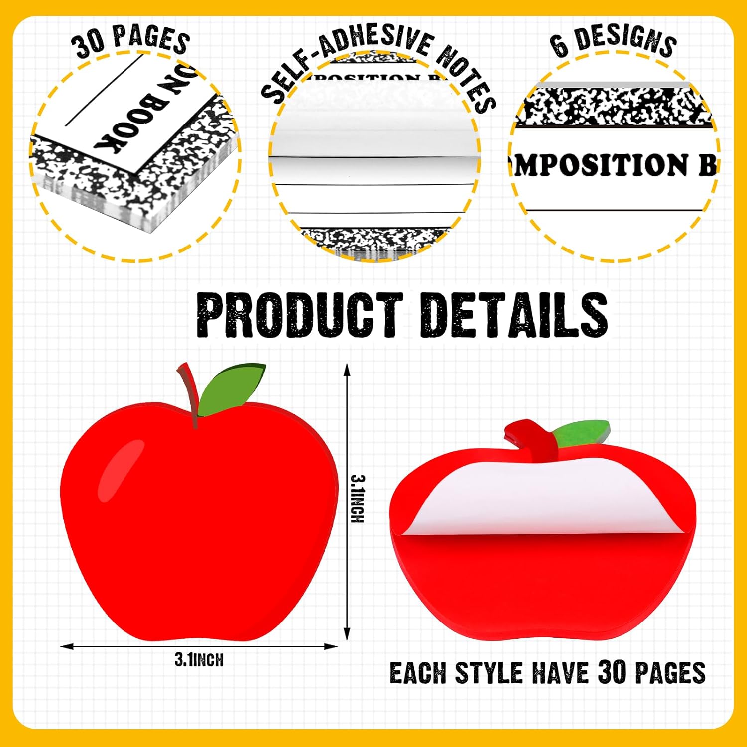 6/12 Pcs Back to School Teacher Gift Bags Canvas Tote Bags with Pencil Crayon Marble Notebook Apple Pattern Thank You Gift Handbags for Teacher Student,School Study Supplies,Welcome First Day of School Teacher Appreciation Class Rewards Graduation Gift