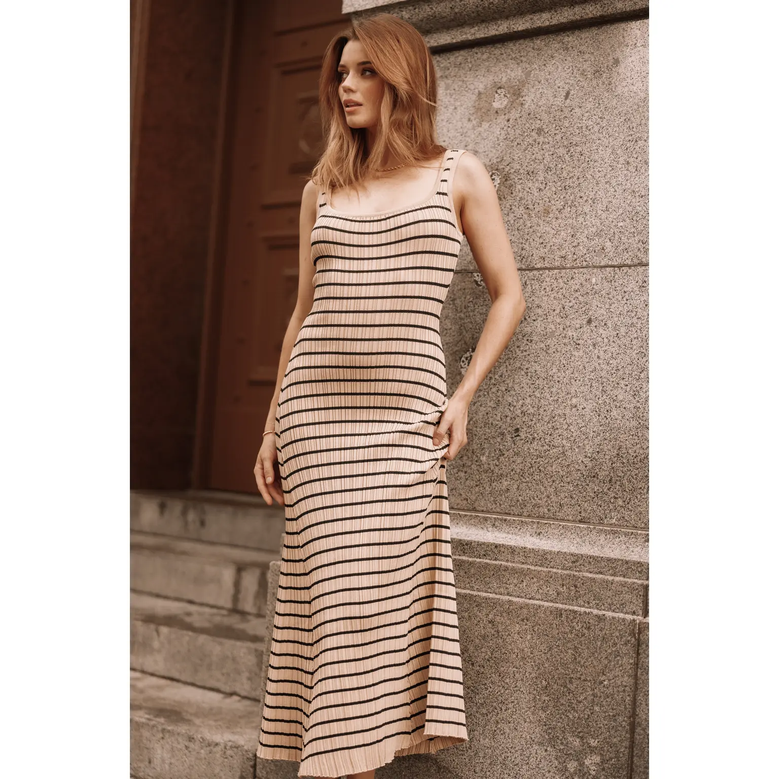 Henry Striped Midi Dress - Beige Black
