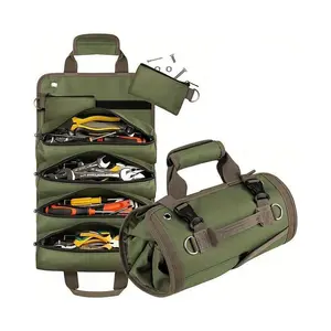 Roll Up Tool Organizer, Portable Tool Storage Bag with Detachable Zipper Pouch, Compact Small Carrier Bag for Electrician Mechanic