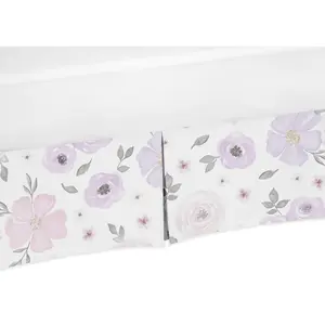 Sweet Jojo Designs Lavender Purple, Pink, Grey and White Girl Pleated Crib Bed Skirt Dust Ruffle for Watercolor Floral Collection - Rose Flower