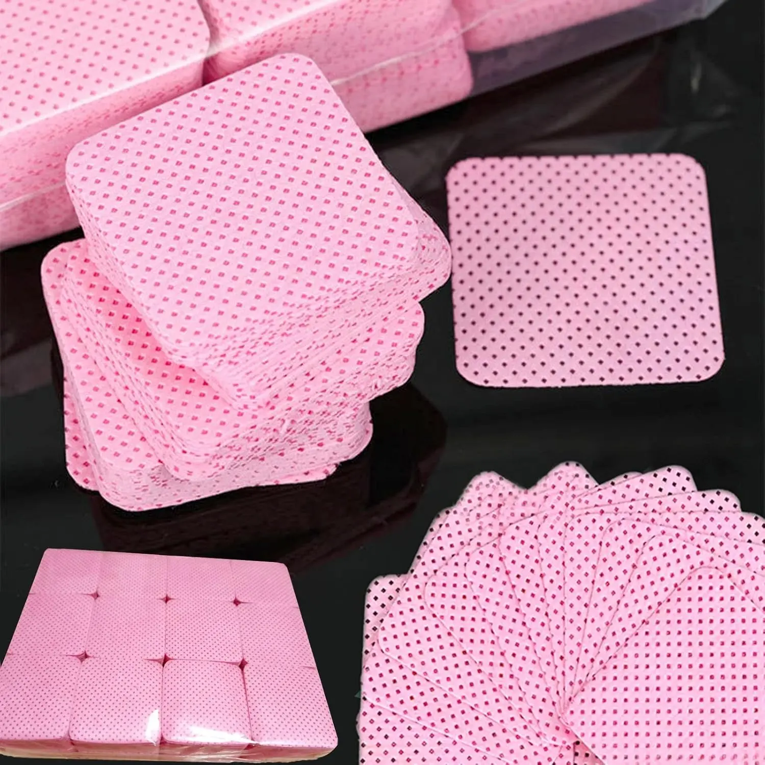 300pcs Pink Wipes Paper Cotton Eyelash Glue Remover Wipe Disposable Remover Cotton Pad Wipes Nail Polish Lint-Free Paper Pad Cleaning Manicure Supplies