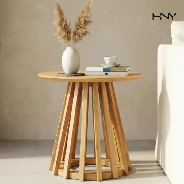 【SummerWins】HNY Modern Fluted End Table - Nightstand Table with Flared Base, Clean Look & Minimal Chic Wood Pedestal for Small Spaces, Small Room Ideas Living Room Home Decor