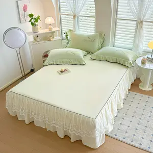 French Style Lace Trim Bed Skirt Set, Decorative Bedding Set, Includes Two Pillowcases & One Bedskirt, Elegant Home Decor, Perfect Gift Idea