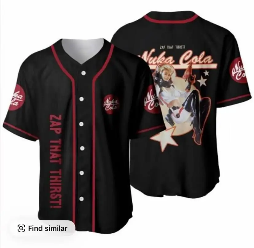 Falloutt Nukka Colla Baseball Jersey, Retro Game Inspired Button Up Shirt, Vault Style Streetwear Aesthetic Unisex Top