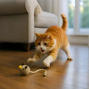 Pack of 3 Bell-Tail Mouse Toy Wiggle & Ring for Cats Interactive Play with Tail Movement and Ring Attachment