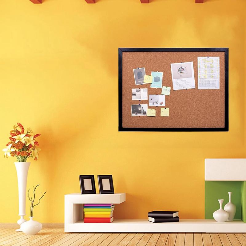 Black Cork Board Bulletin Board, 14.6"X 11" Cork Board, Oak Wood Finish Frame, Wall Mounted Cork Board for Office Home and School(Pins, Eye Bolts, gaskets, Screws)