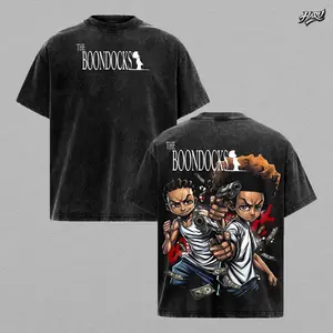 Huey Freeman Riley Freeman The Boondocks Cartoon Vintage Washed Oversized Graphic Tee Streetwear Shirt