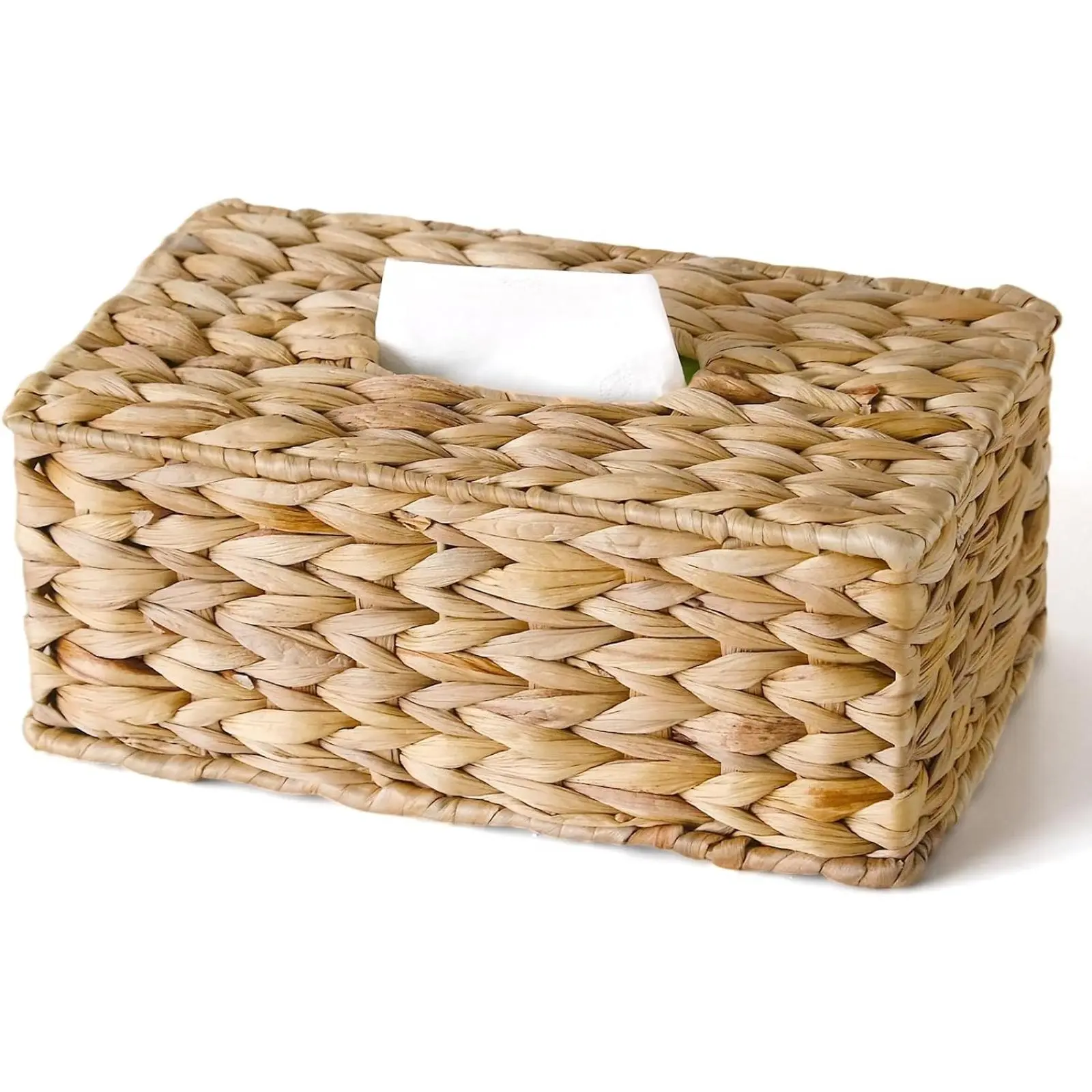 Handwoven Water Hyacinth Rectangular Tissue Box Cover Natural Wicker Tissue Holder for Standard Rectangular Tissues, Decorative Sustainable Home Decor for Living Room, Bedroom & Bathroom