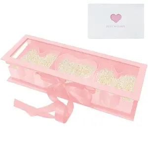 2pcs Flower Gift Box Mother's Day MOM Cardboard Letter Shaped Fillable Chocolate Strawberry Candy Packaging（Pink with Window） Creative Gift Packaging