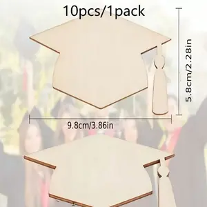 10-Pack Wooden Graduation Hat Shape Blank Card Tags, DIY Campus Gift, Home & Holiday Decor, Ideal Graduation Party Favor, Perfect Wishes