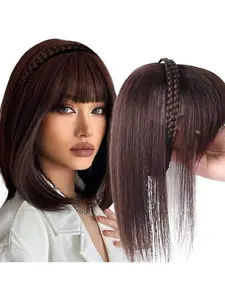 FOR Braid Headband Bangs Synthetic Bangs Hair Extension Fake Fringe Natural Hair Clip On Hairpieces For Women Invisible Natural, Hair Band, Diadema, Hair Hoop, Autumn