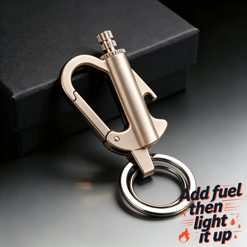 Multifunctional Permanent Match Keychain Lighter with Bottle Opener & Carabiner, Waterproof Reusable Emergency Fire Starter Tool, Portable No Kerosene Outdoor Survival Gear for Camping Hiking Travel Power Outage