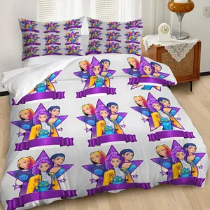 2/3Pcs Vibrant KPOP DEMON HUNTERS Duvet Cover Set, Fun Star-Shaped Bedding Set with Playful Characters, Soft and Stylish Bedroom Decor for Kids' Rooms, Perfect for a Colorful Sleep Experience. Includes 1 or 2 Pillowcase - No filling/Zipper Closure